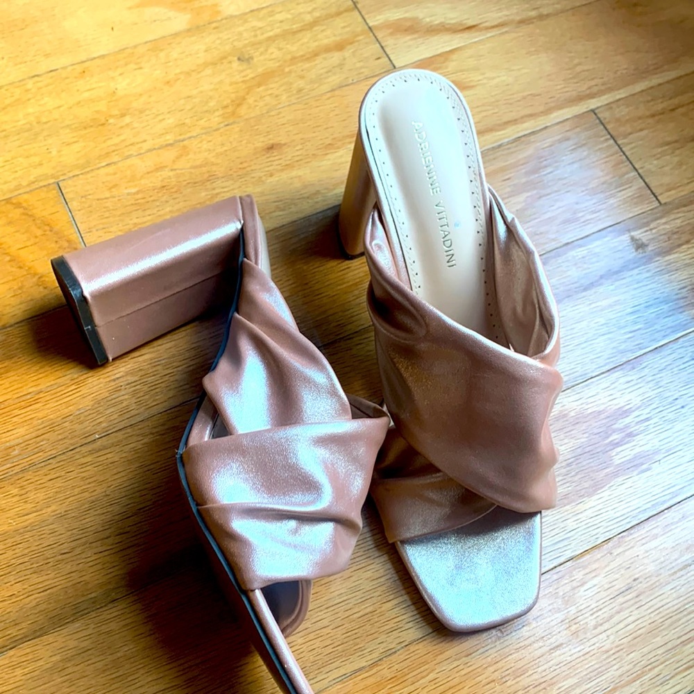 Adrienne Vittadini Rose Gold Block Heel Mules